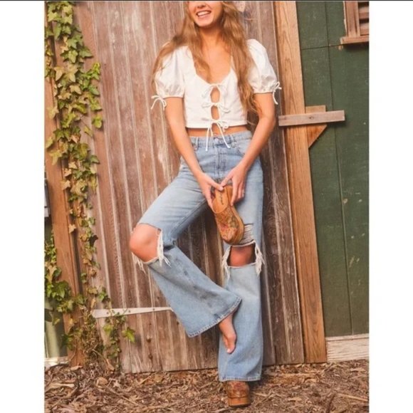Free People New Dawn Glare Distressed Jeans in Victoria Blue